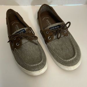 SPERRY Top Sider Tuck Boat Shoes Brown Fabric Leather Memory Foam Size 5M
